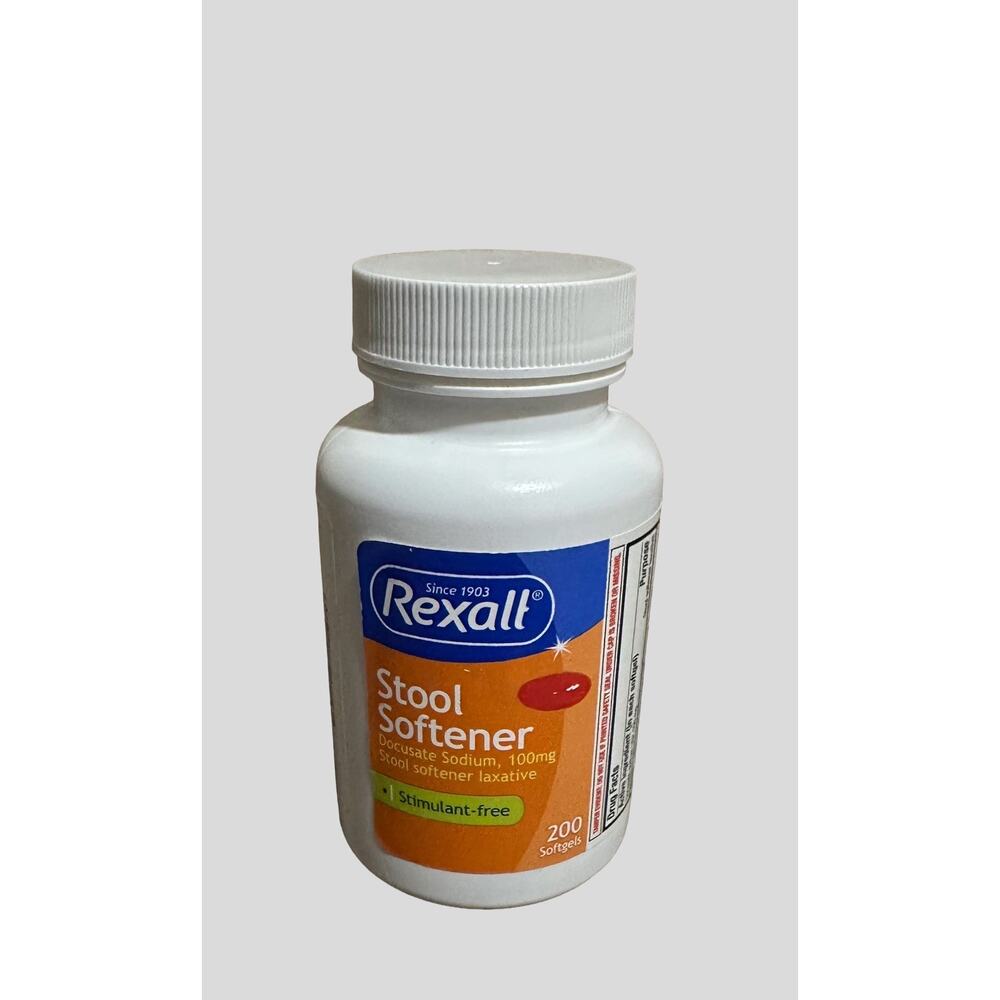 Rexall Stool Softener Docusate Sodium 100mg Stimulant-Free 200 Softgels Exp 7/26
